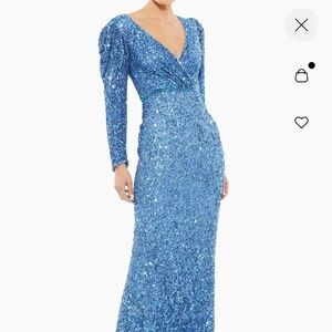 Mac duggal light blue sequined gown